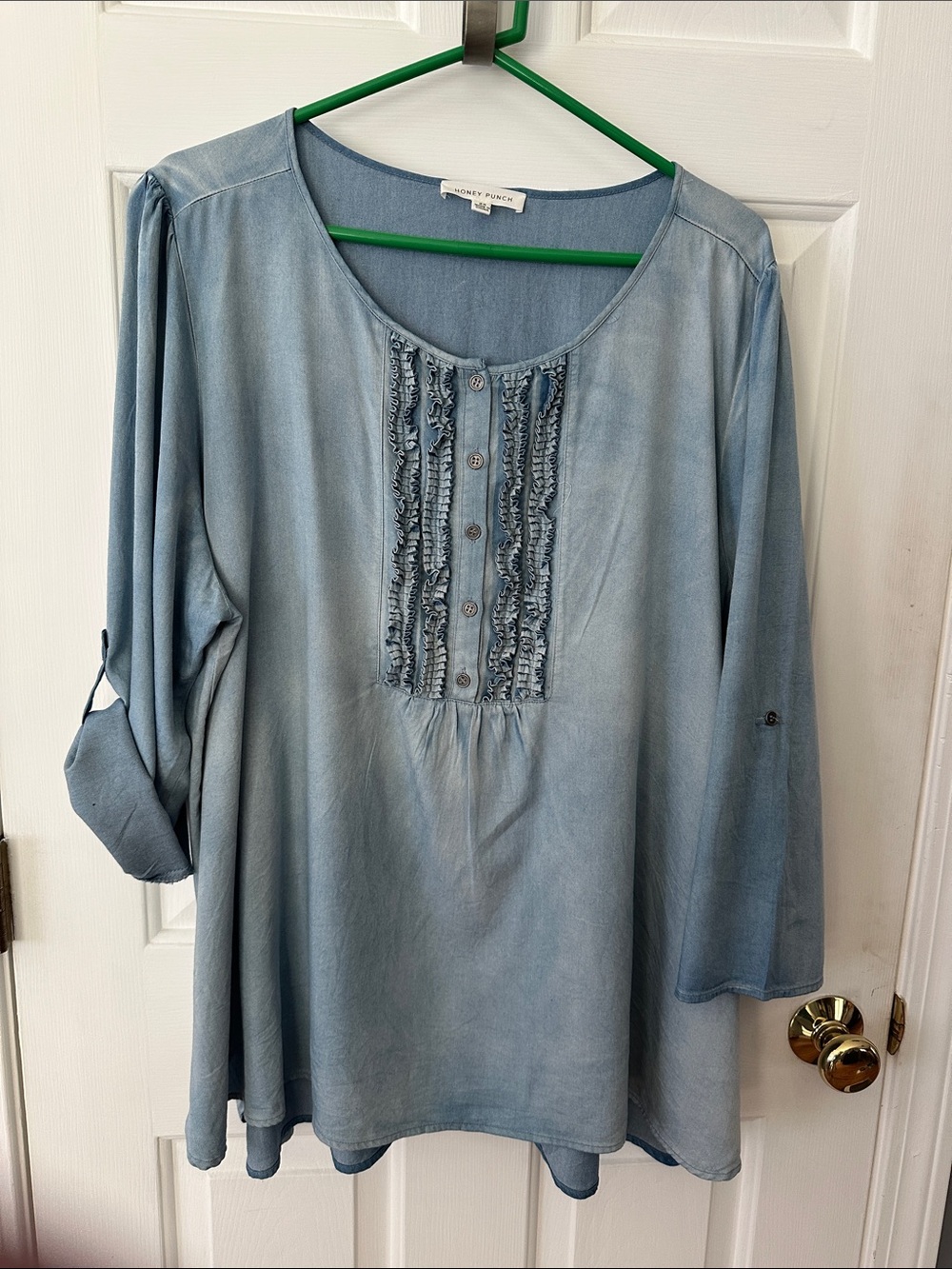 Chelsea & Violet Powder Blue Ruffle-Placket Women's Tunic